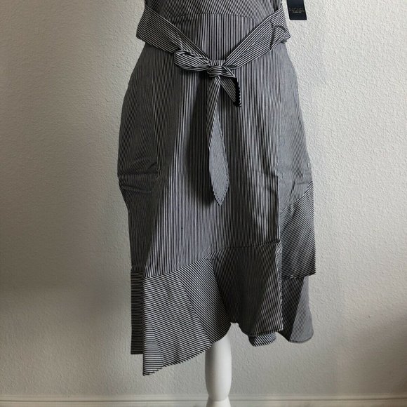 NEW! RACHEL ROY navy pinstripe v-neck ruffle dress - Picture 4 of 13